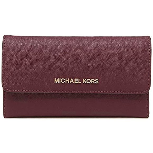 Michael Kors Jet Set Travel Large Trifold Wallet Merlot Leather 35S8GTVF7L NWT - Picture 1 of 13
